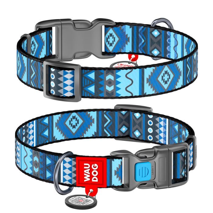Ошейник для животных WAUDOG Nylon с QR паспортом "Этно синий" пластиковый фастекс XXL (284-0131)
