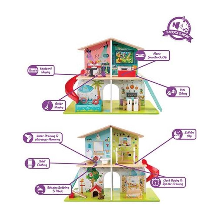 Игровой набор Hape Кукольный дом с горкой, мебелью и аксессуарами (E3411) изображение 2