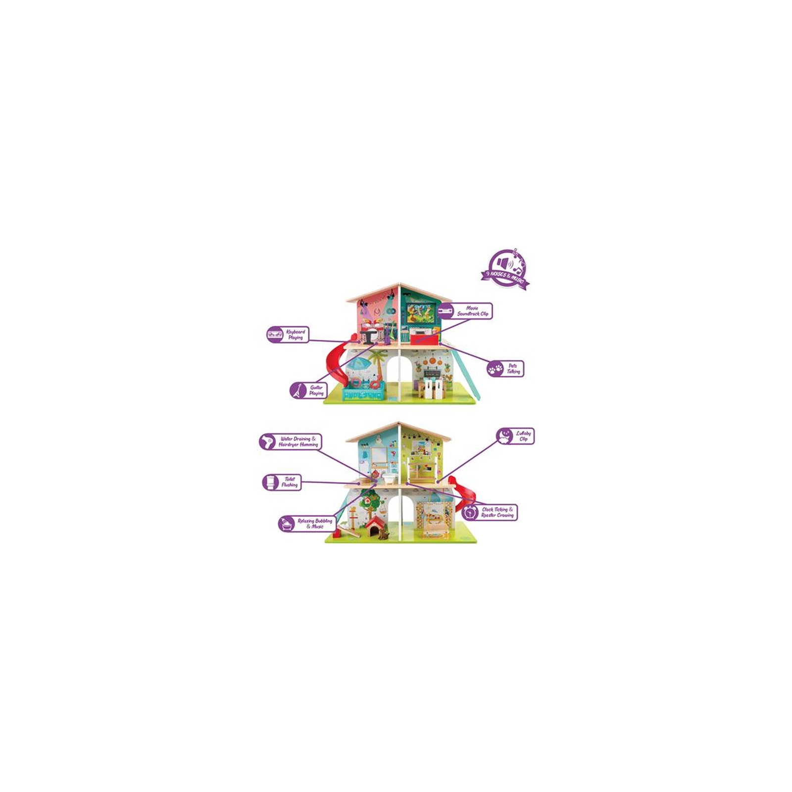 Ігровий набір Hape Ляльковий будинок з гіркою, меблями та аксесуарами (E3411) зображення 2