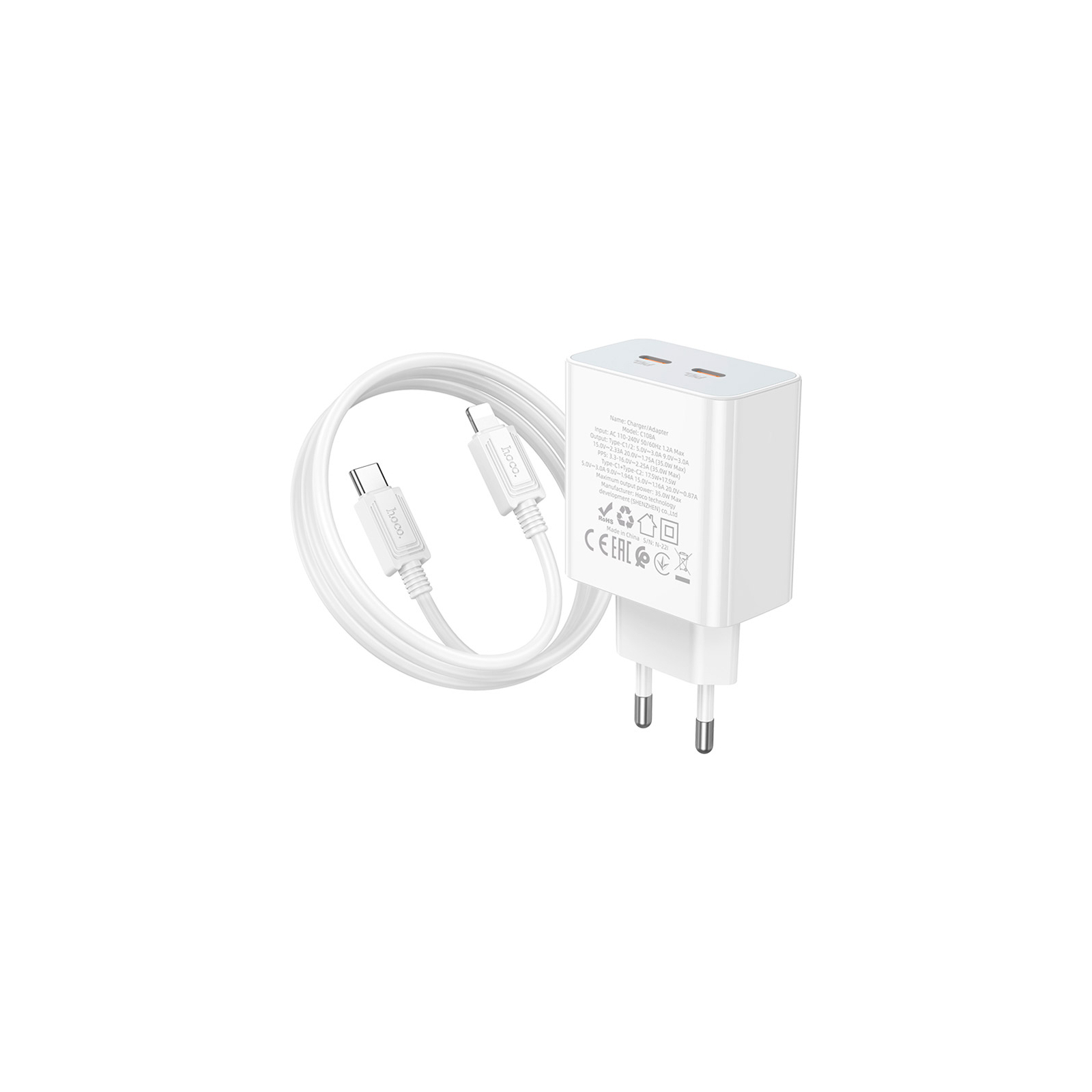 Зарядное устройство HOCO C108A charger set (C to iP) White (6931474784445) изображение 6