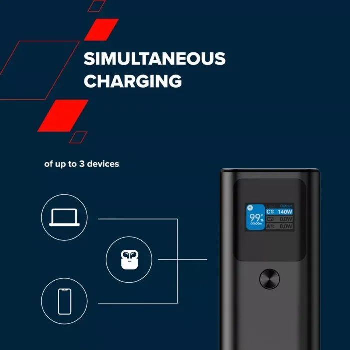 Батарея универсальная Canyon PB-2010 27000mAh PD/3.1/140Wh, in/out2xUSB-C PD/140W, outUSB-A/22.5W (CNE-CPB2010DG) изображение 11