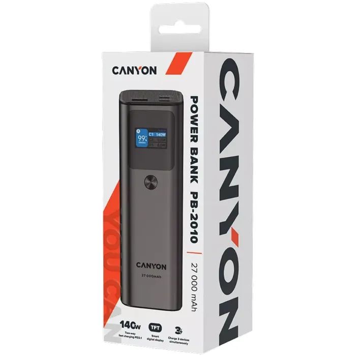 Батарея универсальная Canyon PB-2010 27000mAh PD/3.1/140Wh, in/out2xUSB-C PD/140W, outUSB-A/22.5W (CNE-CPB2010DG) изображение 7