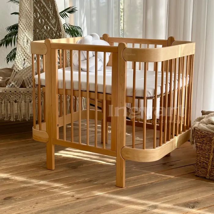 Кроватка Ingvart трансформер Nika 70 Slim с опускной боковинкой (70х94, 70х120) бело-натуральная (872900111017) изображение 2