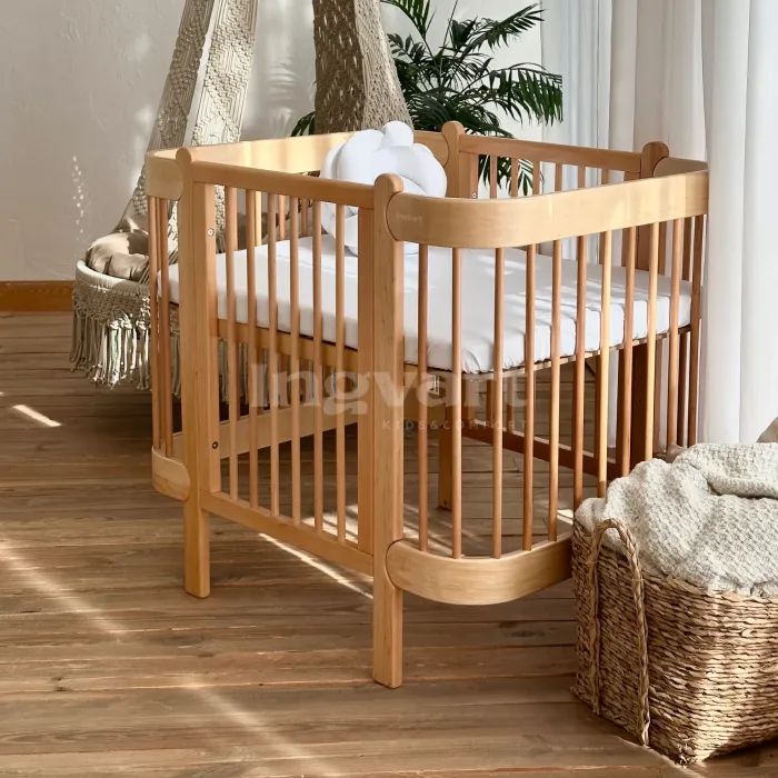 Кроватка Ingvart трансформер Nika 70 Slim с опускной боковинкой (70х94, 70х120) бело-натуральная (872900111017) изображение 3