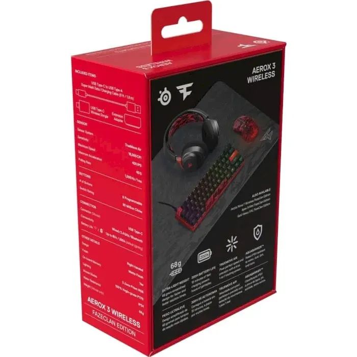 Мышка SteelSeries Aerox 3 Bluetooth RGB Faze Clan Edition Red (62609) изображение 5