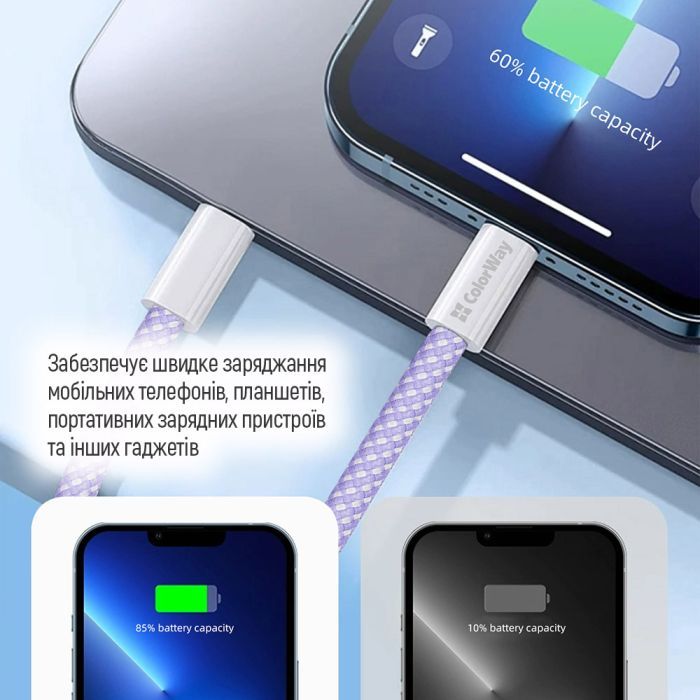 Дата кабель USB-C to USB-C 1.0m 60W 3.0А black ColorWay (CW-CBPDCC061-BK) зображення 12