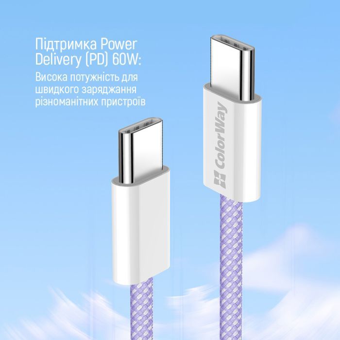 Дата кабель USB-C to USB-C 1.0m 60W 3.0А black ColorWay (CW-CBPDCC061-BK) зображення 9