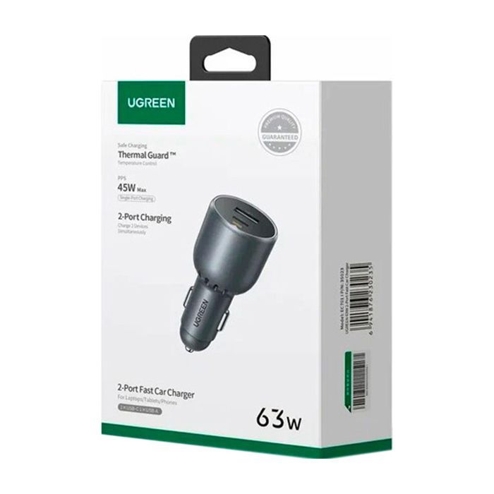 Зарядний пристрій Ugreen 2xUSB 63W (USB-C+USB-A) QC3.0 (EC701) (35023) зображення 3
