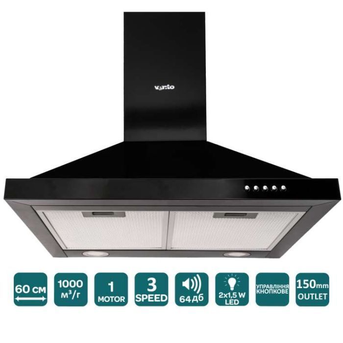 Вытяжка кухонная Ventolux LAZIO 60 BK (1000) LED изображение 3