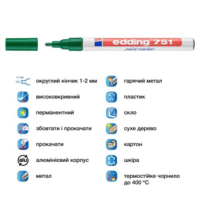 Маркер Edding Paint 1-2 мм круглый черный (e-751/01) изображение 4