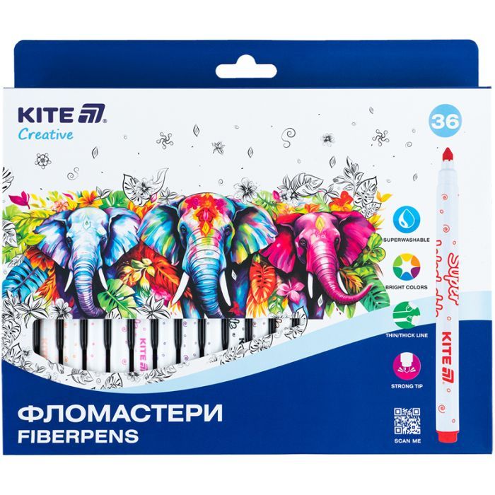 Фломастери Kite Creative Superwashable 36 кольорів (K-1154)