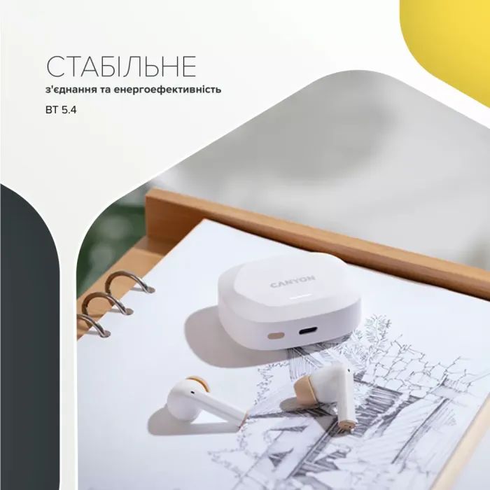 Наушники Canyon Hexagon 7 TWS ANC+ENC Wireless Charge Black/Yellow (CNS-TWS7BY) изображение 8