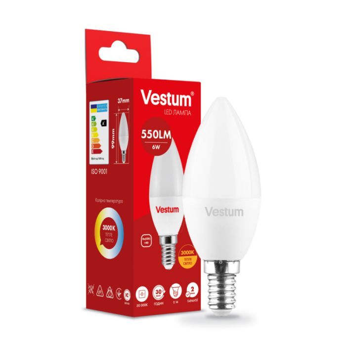 Лампочка Vestum LED C37 6W 3000K 220V E14 (1-VS-1304) изображение 2