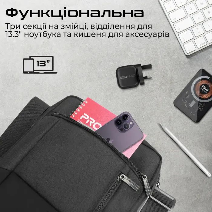Сумка для ноутбука Promate 13.3" Satchel-HB black (satchel-hb.black) зображення 2
