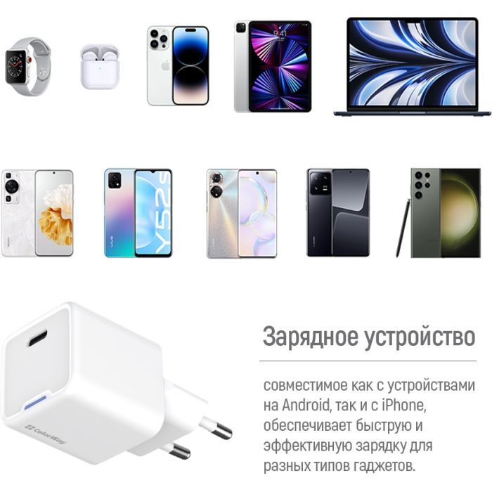 Зарядний пристрій ColorWay GaN Mini 25W PD Port PPS USB-C white (CW-CHS052PD-WT) зображення 11