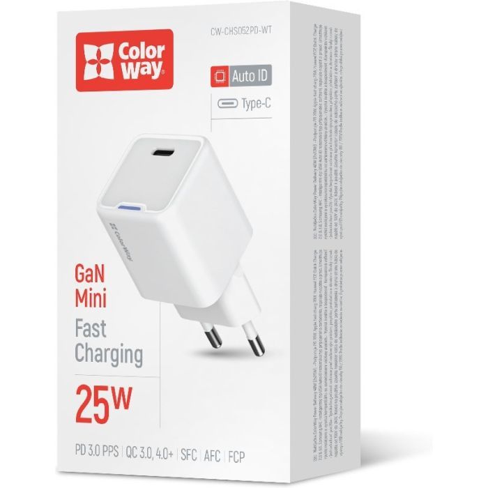 Зарядний пристрій ColorWay GaN Mini 25W PD Port PPS USB-C white (CW-CHS052PD-WT) зображення 12