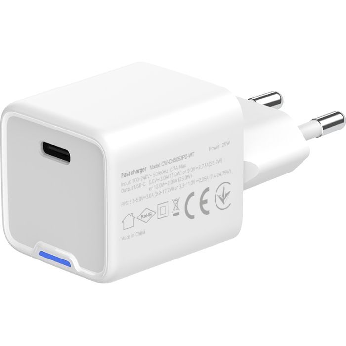 Зарядний пристрій ColorWay GaN Mini 25W PD Port PPS USB-C white (CW-CHS052PD-WT) зображення 4