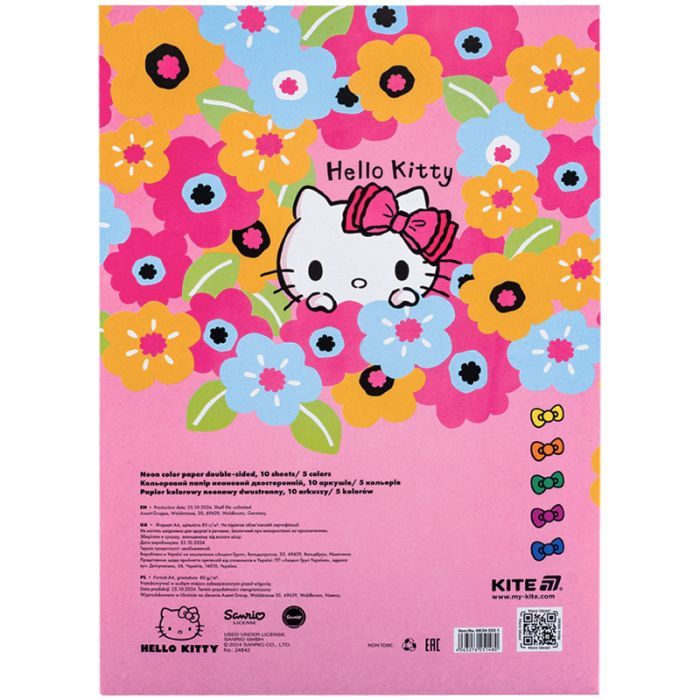 Цветная бумага Kite А4 неоновая Hello Kitty (10 листов/ 5 цветов) (HK24-252-1) изображение 4