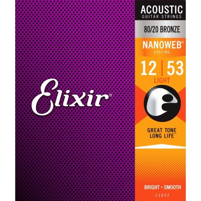 Струни для гітари Elixir 11052 Nanoweb 80/20 Bronze Acoustic Light (12-53) (236030)
