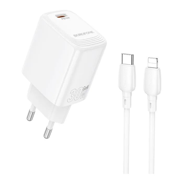 Зарядний пристрій BOROFONE BN28 Fuente USB-C PD30W + cable USB-C to Lightning White (6941991120305)