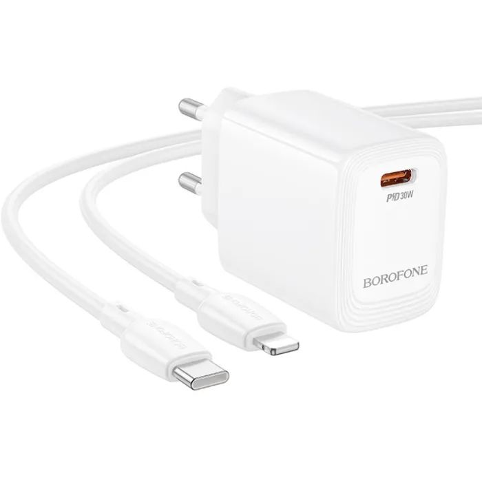 Зарядний пристрій BOROFONE BN28 Fuente USB-C PD30W + cable USB-C to Lightning White (6941991120305) зображення 3