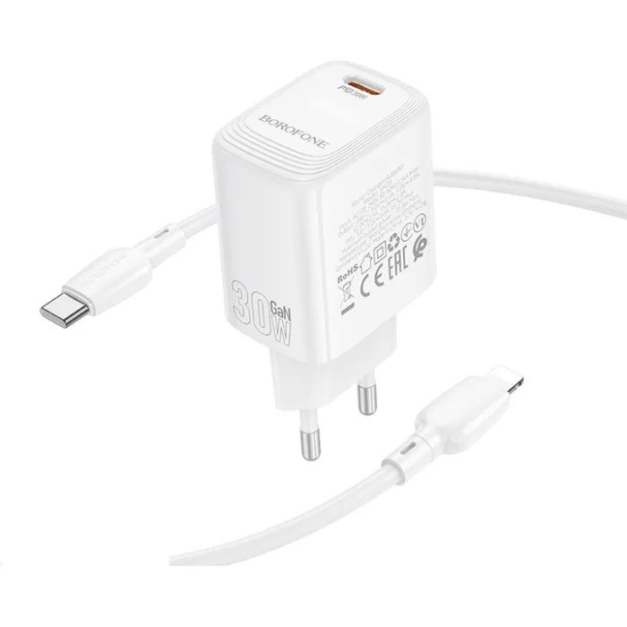 Зарядний пристрій BOROFONE BN28 Fuente USB-C PD30W + cable USB-C to Lightning White (6941991120305) зображення 4