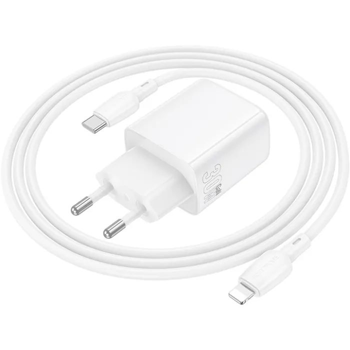 Зарядний пристрій BOROFONE BN28 Fuente USB-C PD30W + cable USB-C to Lightning White (6941991120305) зображення 5
