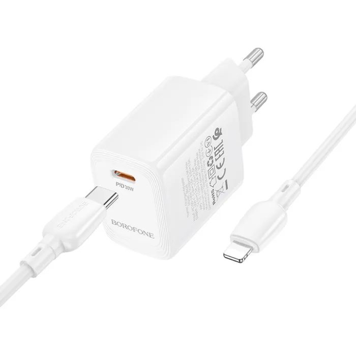 Зарядний пристрій BOROFONE BN28 Fuente USB-C PD30W + cable USB-C to Lightning White (6941991120305) зображення 6