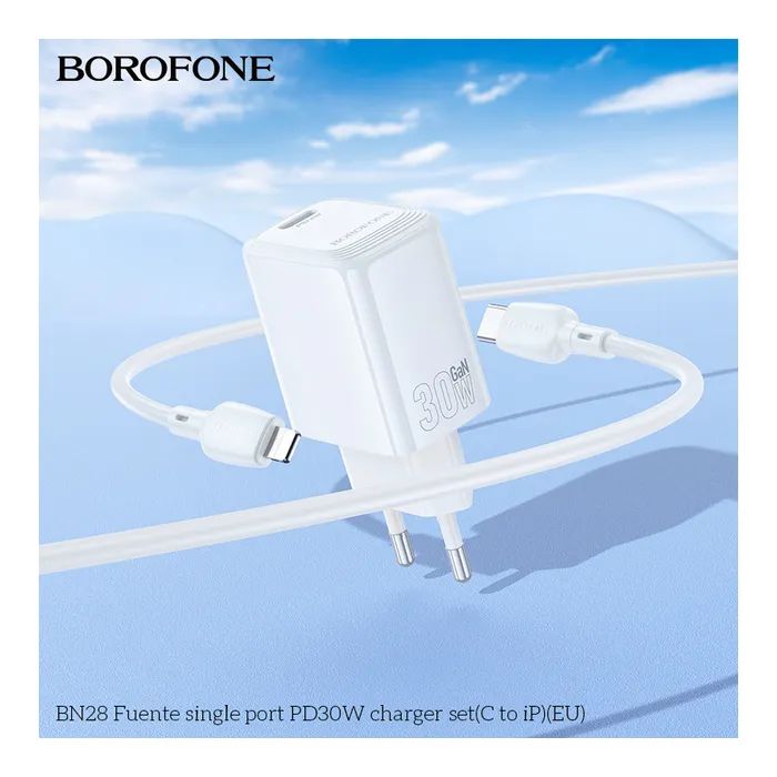 Зарядний пристрій BOROFONE BN28 Fuente USB-C PD30W + cable USB-C to Lightning White (6941991120305) зображення 9