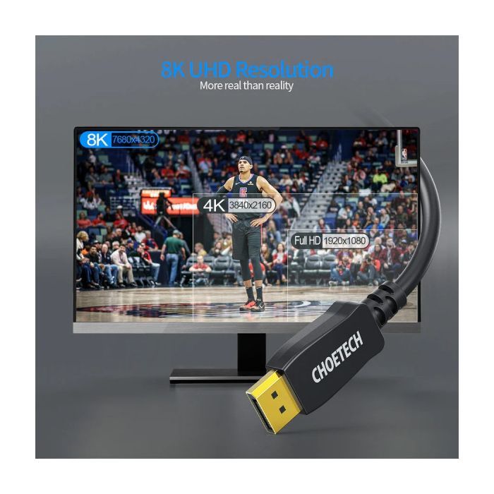 Кабель мультимедійний DisplayPort to DisplayPort 2.0m v1.4 8K60Hz Choetech (XDD01-V1-BK) зображення 5