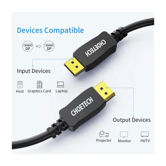 Кабель мультимедійний DisplayPort to DisplayPort 2.0m v1.4 8K60Hz Choetech (XDD01-V1-BK) зображення 7