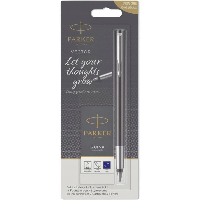 Ручка пір'яна Parker VECTOR 17  Black  FP M + Картриджі Parker Quink /5шт. син. змивані блістер (05 116b) зображення 3