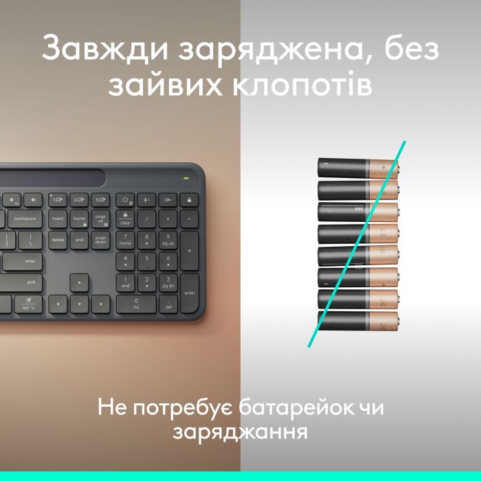 Клавиатура Logitech Slim Solar+ for Business Wireless/Bluetooth Graphite (920-013779) изображение 3 Клавиатура Logitech Slim Solar+ for Business Wireless/Bluetooth Graphite (920-013779) изображение 3