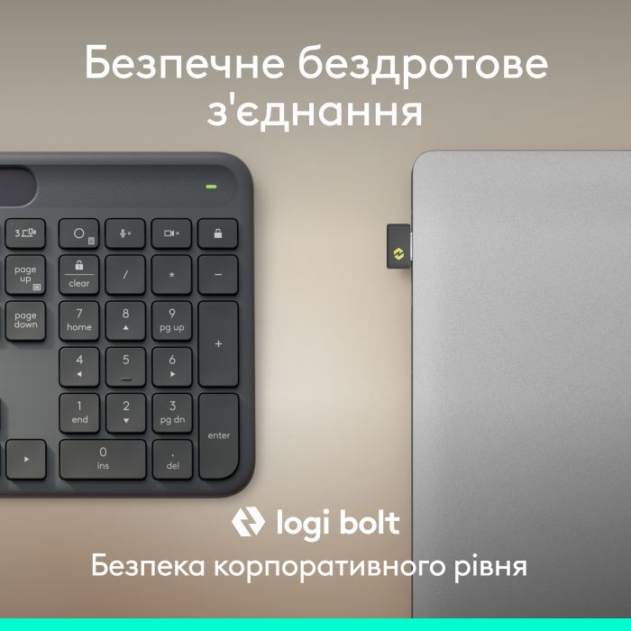 Клавиатура Logitech Slim Solar+ for Business Wireless/Bluetooth Graphite (920-013779) изображение 5 Клавиатура Logitech Slim Solar+ for Business Wireless/Bluetooth Graphite (920-013779) изображение 5