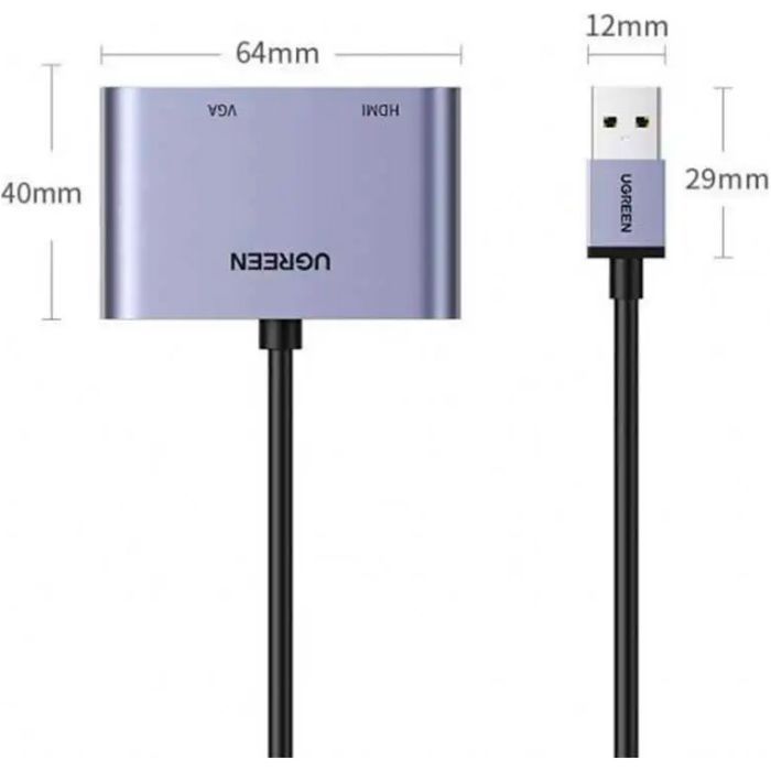 Перехідник USB 3.0 to HDMI + VGA CM449 gray Ugreen (20518) зображення 3