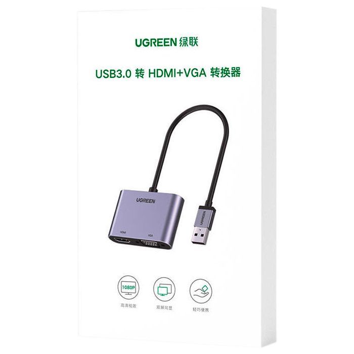 Перехідник USB 3.0 to HDMI + VGA CM449 gray Ugreen (20518) зображення 4