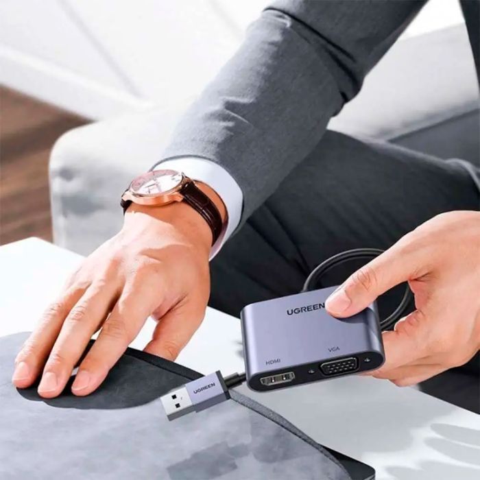 Перехідник USB 3.0 to HDMI + VGA CM449 gray Ugreen (20518) зображення 6