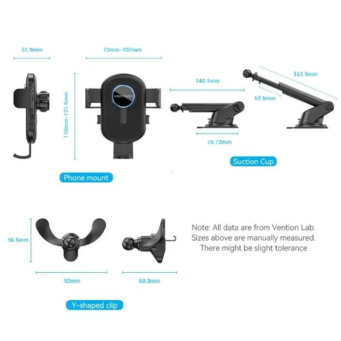 Універсальний автотримач Vention 4.7-7.2" з присокою, чорний (KCOB0) зображення 2