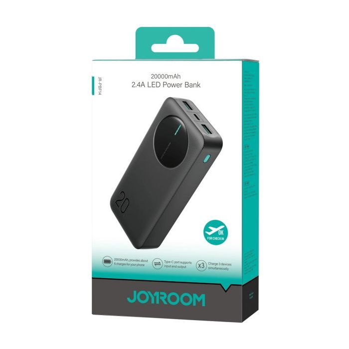 Батарея універсальна JOYROOM 20000mAh 12W 2xUSB-A, USB-C In/Out Black (JR-PBF14) зображення 4