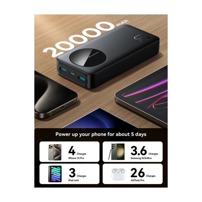 Батарея універсальна JOYROOM 20000mAh 12W 2xUSB-A, USB-C In/Out Black (JR-PBF14) зображення 8