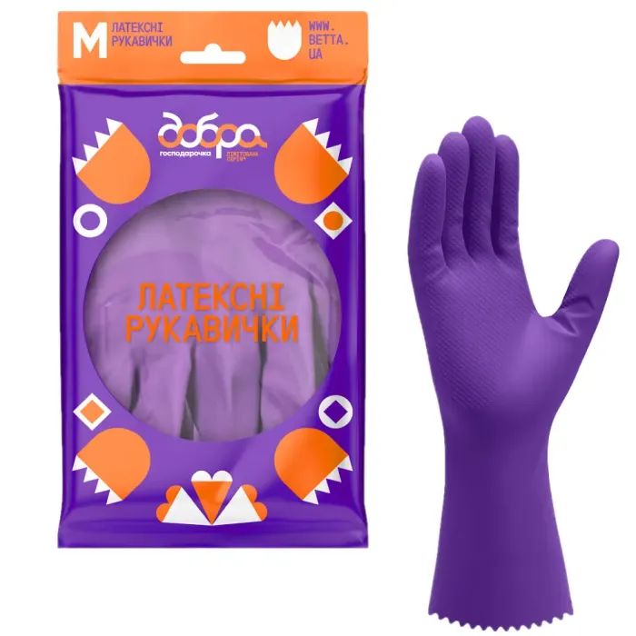 Перчатки хозяйственные Добра Господарочка Латексные Коллекция Выбойка Размер L (4820086523721)