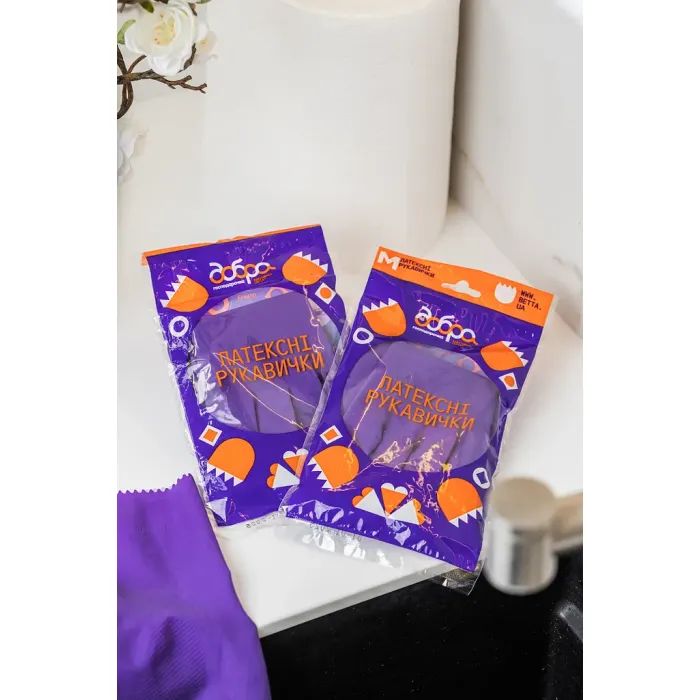 Перчатки хозяйственные Добра Господарочка Латексные Коллекция Выбойка Размер L (4820086523721) изображение 4