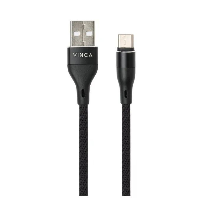 Дата кабель USB 2.0 AM to USB-C 0.3m cylindric nylon back Vinga (VCPDCTCCANB03BK) изображение 2