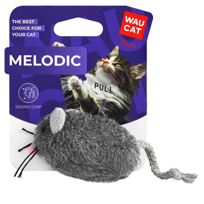 Игрушка для кошек Waucat Fun Melodic Мышка серая со звуковым чипом 13 см (7511) изображение 3