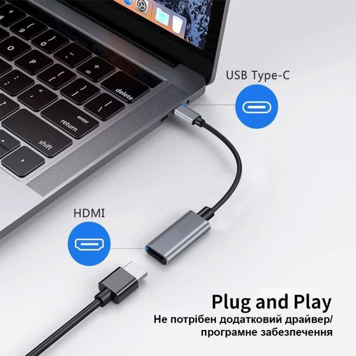 Переходник USB-C to HDMI F USB 3.0 4K60Hz dark gray Dynamode (DM-AD-USB-C-HDMI) изображение 4