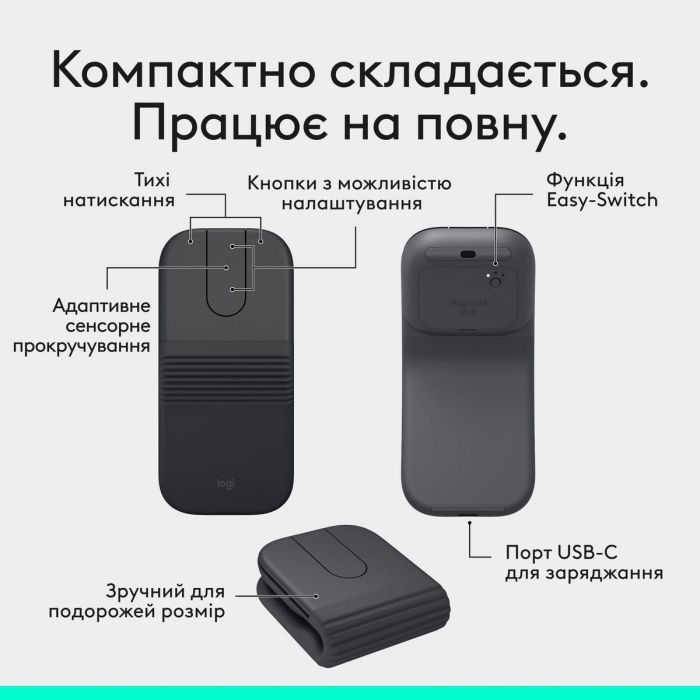 Мышка Logitech Mobi Fold Bluetooth Graphite (910-007604) изображение 3