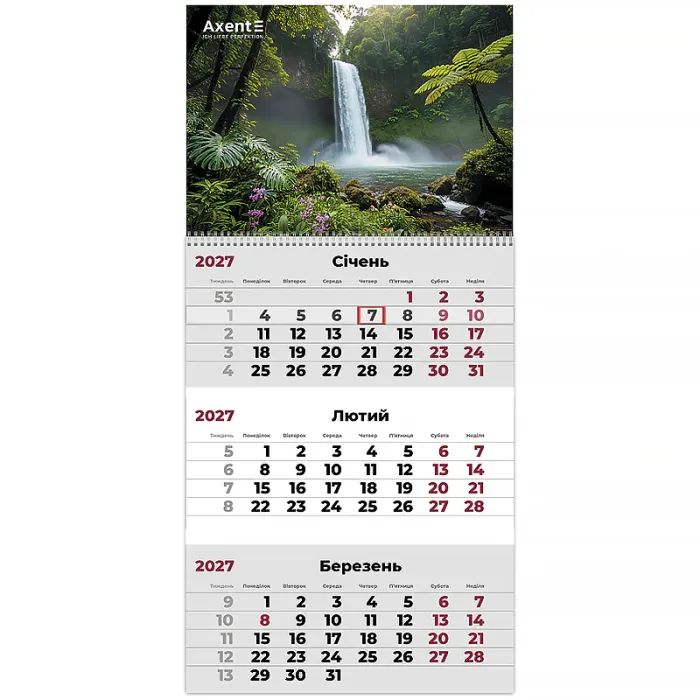 Календарь Axent настенный квартальный 2027 г.,1 пр. Watefalls 2 (8801-27-11-A)