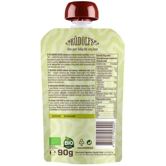 Детское пюре Rudolfs органическая груша 4+, 90 г (4751017943090) изображение 2