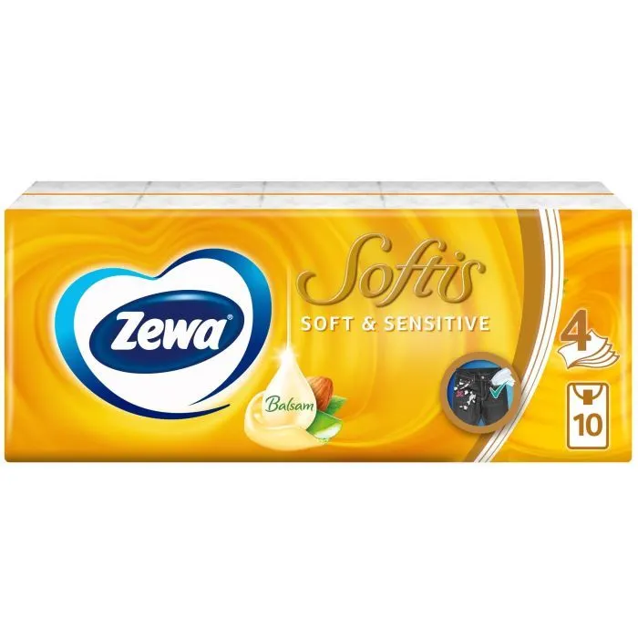 Салфетки косметические Zewa Softis Soft&Sensitive 10x9 шт. (7322540926262)