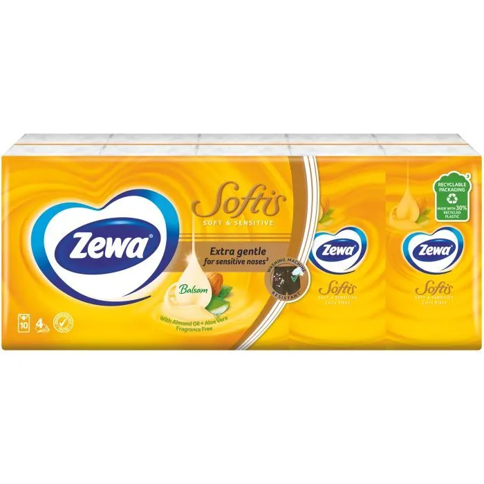Салфетки косметические Zewa Softis Soft&Sensitive 10x9 шт. (7322540926262) изображение 2
